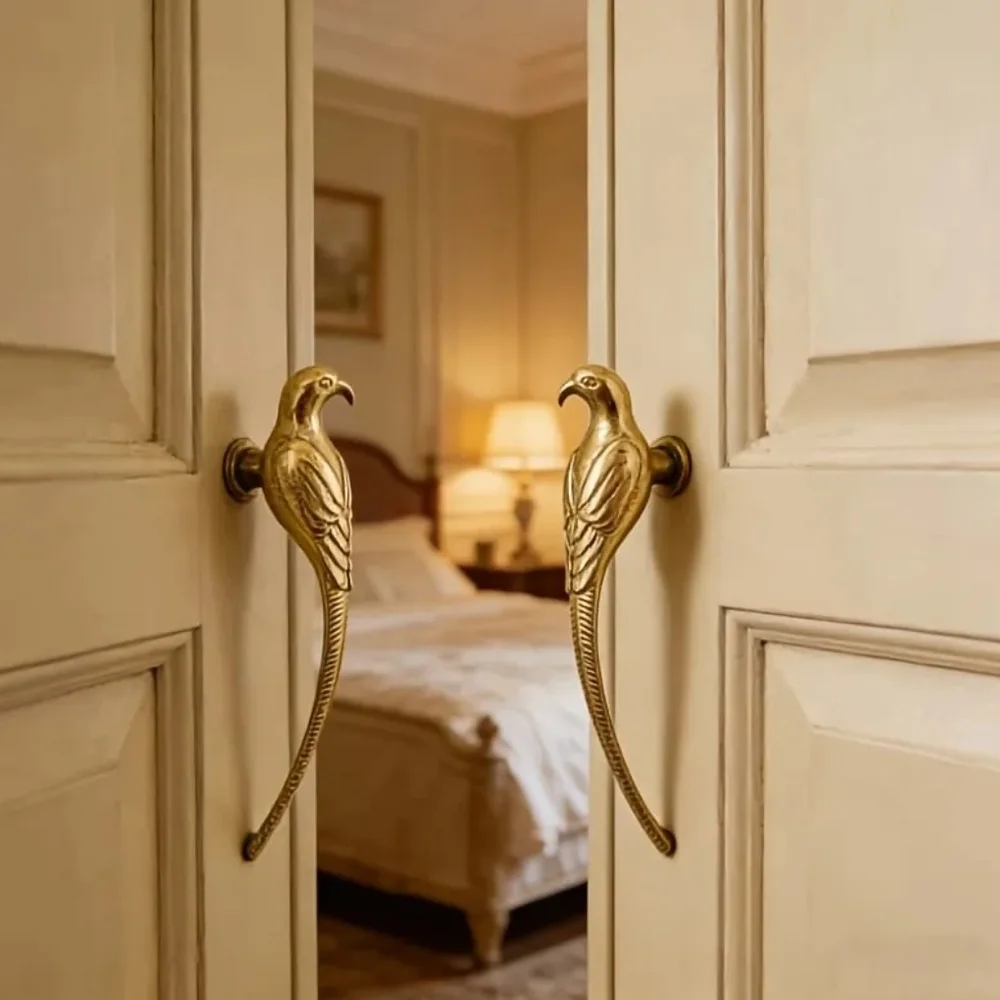 Brass Bird Cabinet Pulls - Gold Parrot Handles - Picture 2 of 2